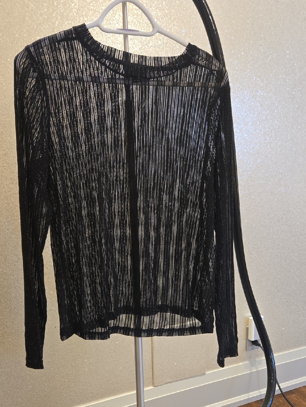 Lumiere Black Sheer Ribbed Long-Sleeve Top